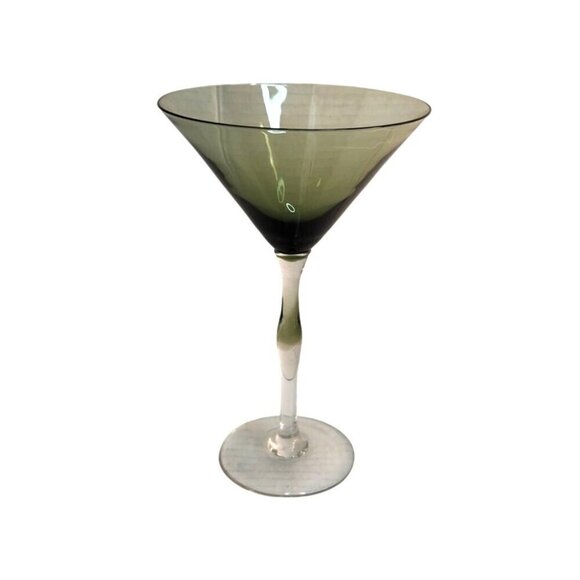 Pier 1 Teardrop Green Martini Glasses Tall 8.5 " Olive Clear Stem - Picture 1 of 6